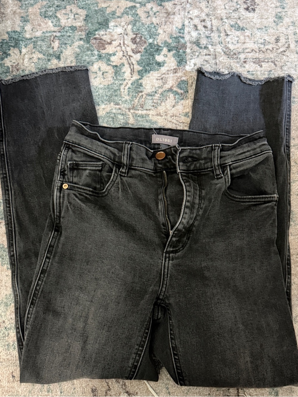 DL1961 Black High-Rise Raw Hem Jeans